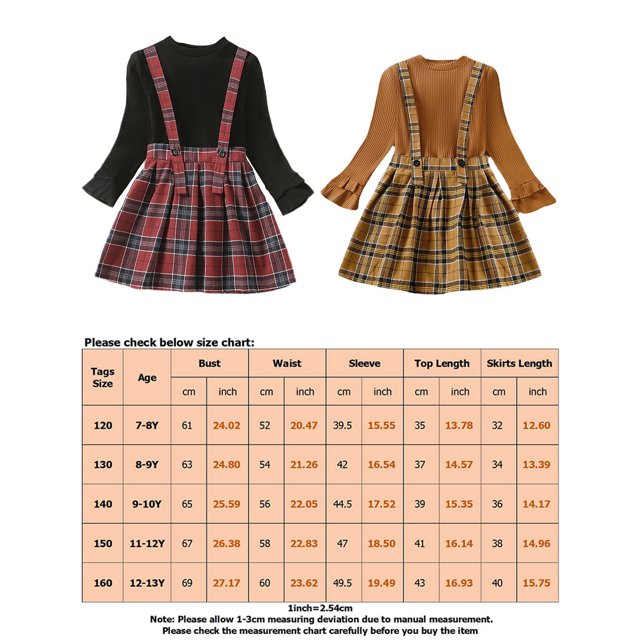 2 Pieces Kids Girls' Plaid Skirt & Sweater Set Long Sleeve Active Outdoor 3-7 Years Winter Black Brown