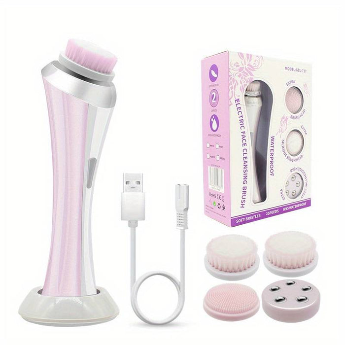 Handheld Facial Cleansing Brush With 4 Interchangeable Heads Lightweight Daily Cleansing Brush For Glowing Skin