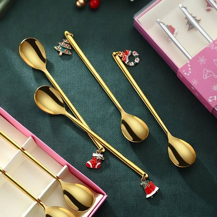 Christmas Gift Tableware Set Gift Boxed Coffee Spoon Creative Christmas Spoon 304 Stainless Steel Fork And Spoon