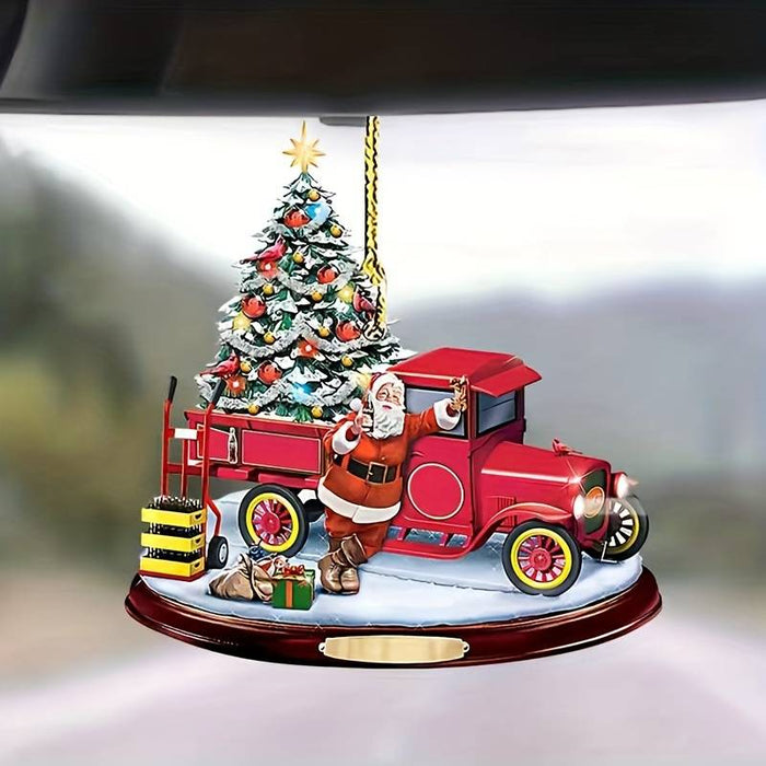 Creative Christmas Tree Decoration Santa Claus 2D Acrylic Hanging Crafts Car Pendant Xmas Home Decoration