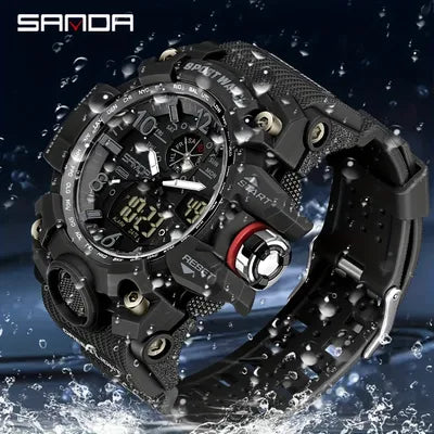 SANDA Digital Watch for Men LED Digital Wristwatch Luminous Calendar Alarm Clock Fashion