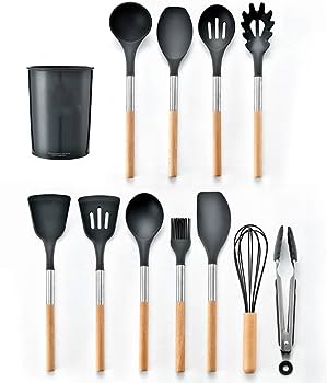 Silicone Kitchen Utensil Cooking Shovel Wooden Handle Cooking Set Of 12