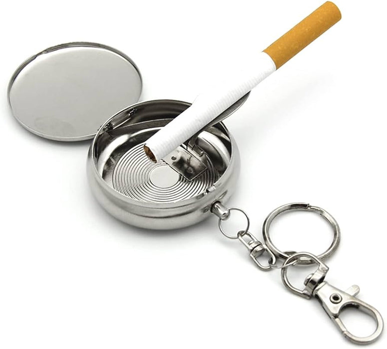 Silvery White Stainless Steel Ashtray, Portable Keychain Ashtray, Mini Version Carry On Ashtray