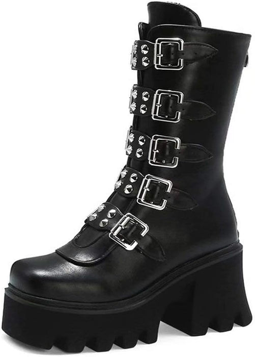 Women's Boots Goth Boots Daily Mid Calf Boots Winter Rivet Chunky Heel Round Toe