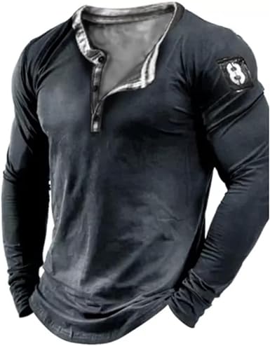 Men's Plus Size Henley Shirt Big and Tall Graphic Henley Long Sleeve Spring & Fall