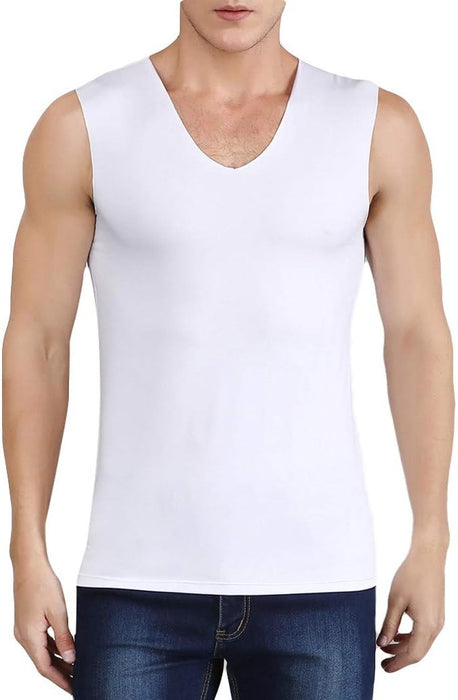 Men's Ice Silk Cooling Tank Top Vest Top Undershirt Sleeveless Shirt Plain V Neck