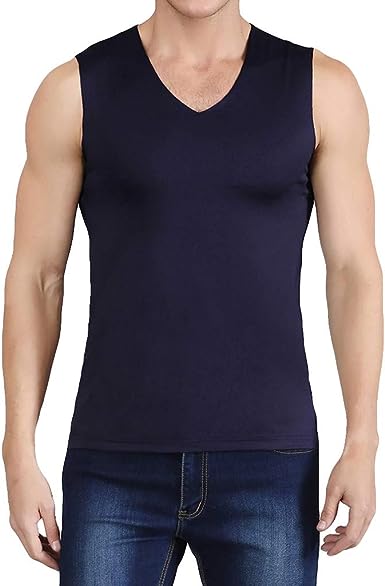 Men's Ice Silk Cooling Tank Top Vest Top Undershirt Sleeveless Shirt Plain V Neck