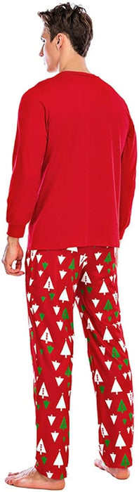 Family Christmas Pajamas Graphic Letter Home Print Black White Dark Red Long Sleeve