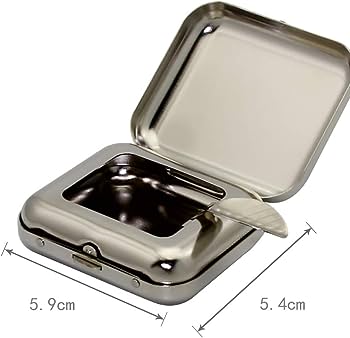 Portable Stainless Steel Square Pocket Ashtray With Lid, Small Silver Metal Ashtray