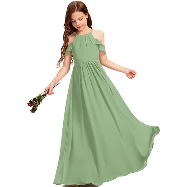 A-Line Floor Length Halter Chiffon Junior Bridesmaid Dresses&Gowns