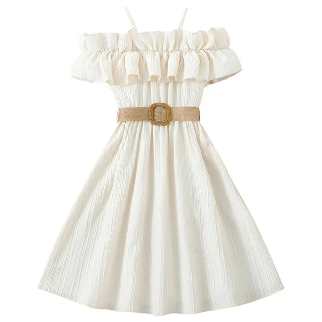Kids Girls' Dress Solid Color Sleeveless Short Sleeve Outdoor Casual Ruffle