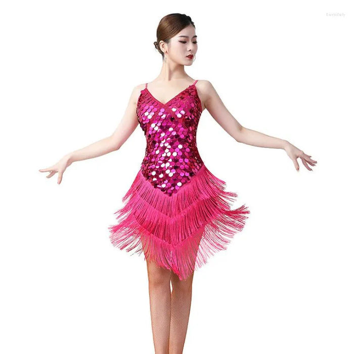 Latin Dance Kids‘ Dancewear Shawl Fringed Tassel Splicing Sequins Girls‘