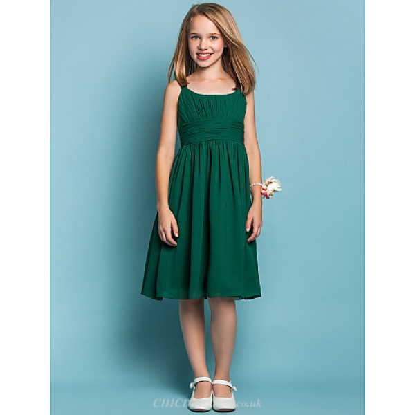 Sheath / Column Knee Length Straps Chiffon Summer Junior Bridesmaid Dresses&Gowns With Ruched