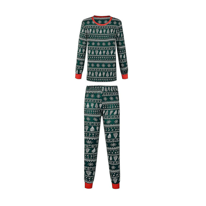 Family Set Pajamas Graphic Christmas Tree Christmas pattern Homes Print Green Long Sleeve