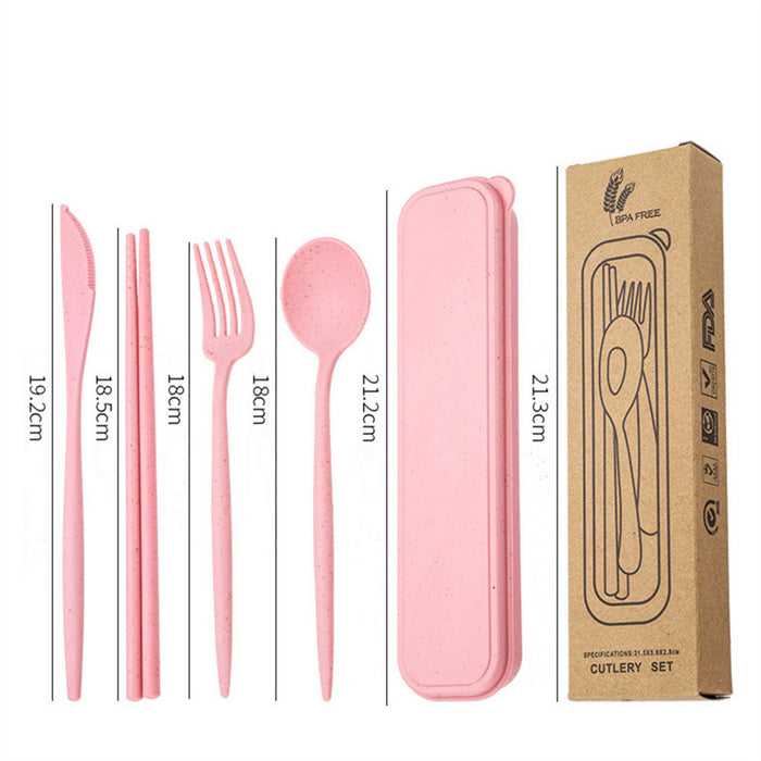 5 PCS set Portable Cutlery Tableware Knife Fork Spoon Chopsticks Set Storage Box Wheat Straw