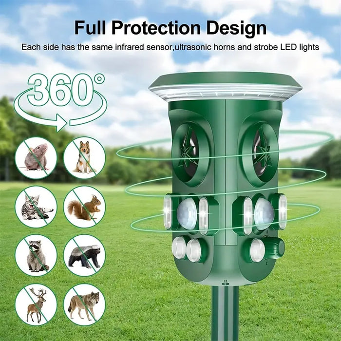 Solar Animal Repeller 360° Ultrasonic Animal Repeller Outdoor Waterproof with Motion Detector USB