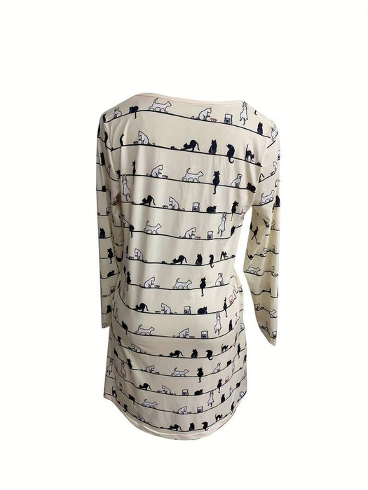 Women's Casual Dress T Shirt Dress Tee Dress Winter Dress Cat Stripe Pocket Print Crew Neck