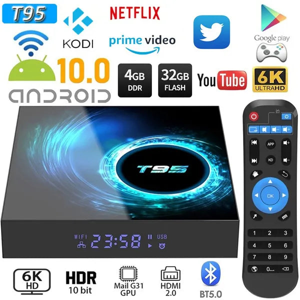 T95 Smart Tv Box Android 10 Support 6K 30FPS YouTube Google Play Google Voice Assistant LEMFO 2.4g & 5g Wifi