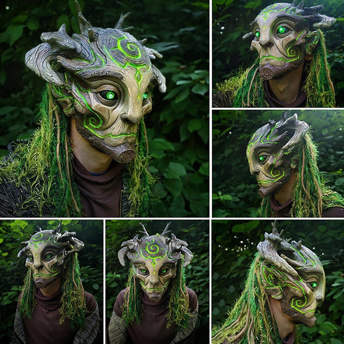 Halloween Green Elf Old Man Mask Forest Elf Latex Tree Man Mask Makeup Ball Headgear