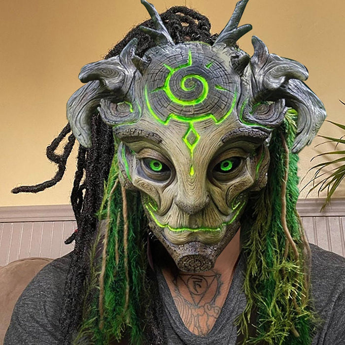 Halloween Green Elf Old Man Mask Forest Elf Latex Tree Man Mask Makeup Ball Headgear