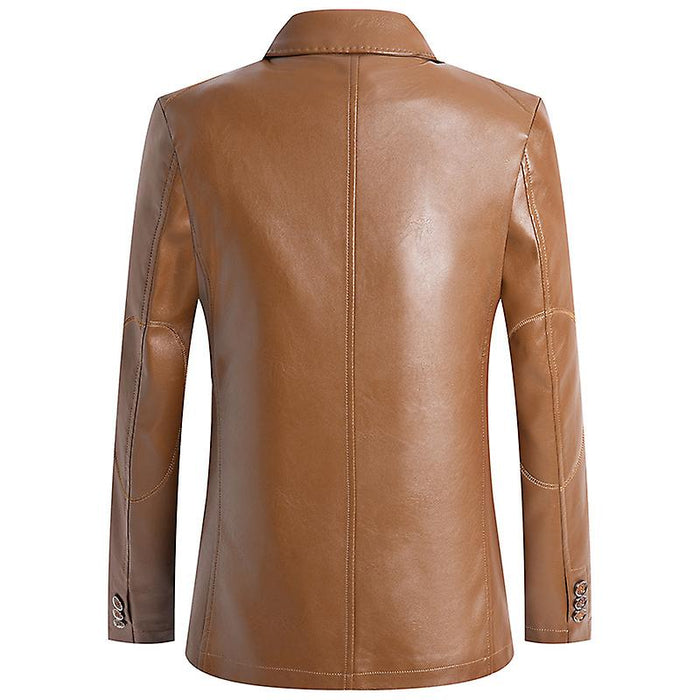 Men's Fashion PU Blazer Jacket Regular Slim Fit Solid Colored Single Breasted