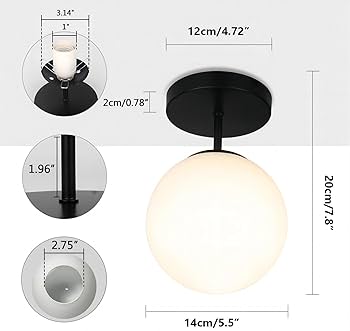 LED Flush Mount Ceiling Light Glass Globe 1-Light Black Hallway Ceiling Lamp Minimalist