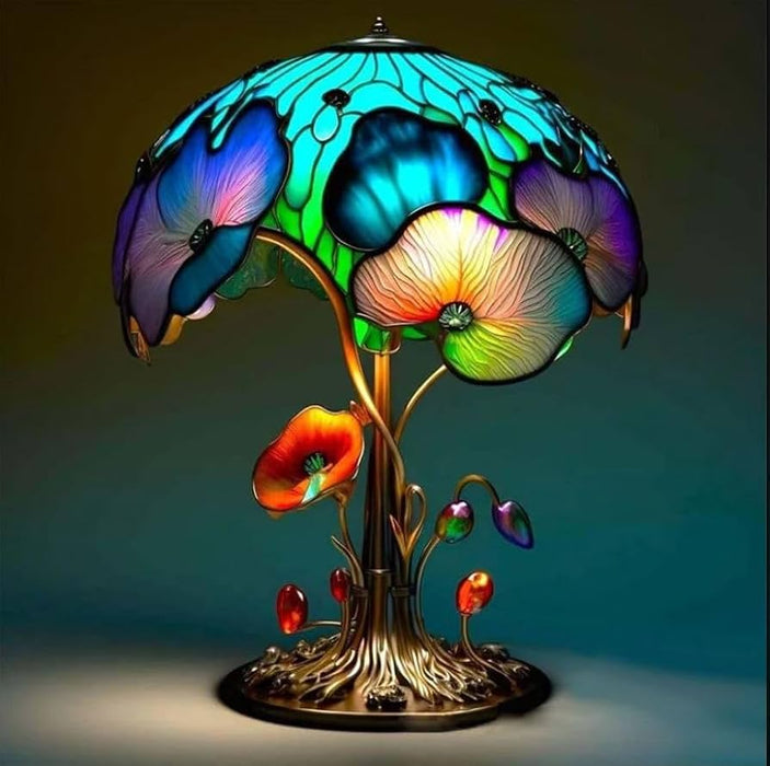 Mushroom Table Lamp, Stained Glass Plant Night Light, Bohemian Resin Decorative Bedside Lamp