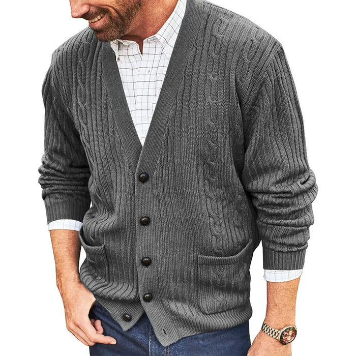 Men's Cardigan Sweater Knitwear Cable Knit Regular Cropped Knitted Plain V Neck Warm Ups