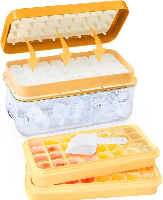 32 Ice Cube Molds with Spill-Proof Lid & Ice Scoop - Perfect for Whiskey, Cocktails & Freezer Storage