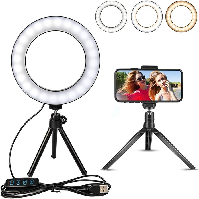 LED Ring Light Lamp 6" 15cm Desktop Tripod Stand for YouTube Video Makeup Tiktok Mini LED