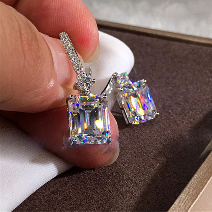 925 sterling silver earring sets for women,rectangular crystal dangle earring