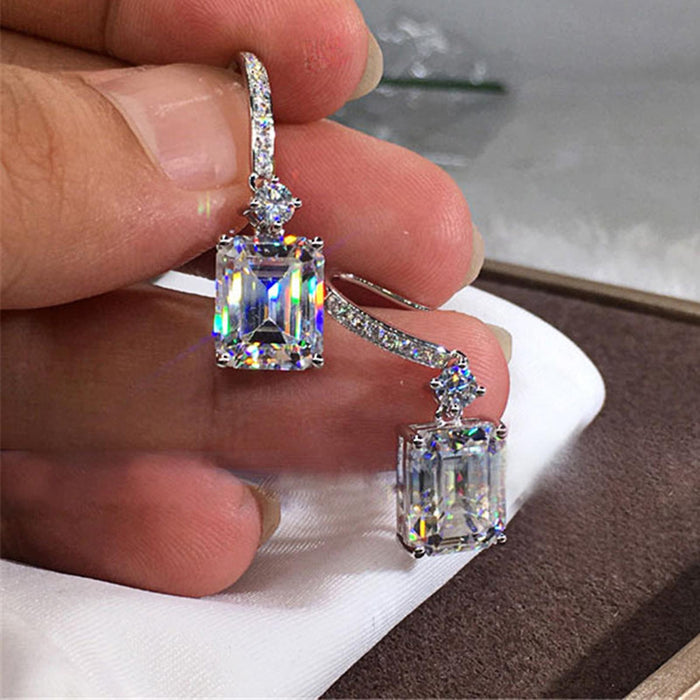 925 sterling silver earring sets for women,rectangular crystal dangle earring