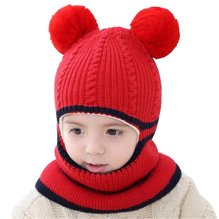Kids' Hat Autumn And Winter Plus Velvet Thick Warm Woolen Hat Old Boys And Girls Baby Scarf Face Cap 1-5 Years