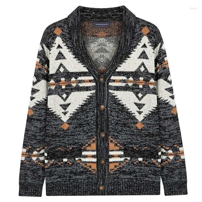 Men's Cardigan Sweater Cropped Sweater Ribbed Knit Regular Knitted Jacquard Graphic Shawl Collar