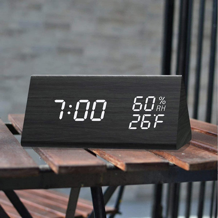 Wooden Digital Alarm Clock with Wooden Electronic LED Time Display 3 Alarm Settings