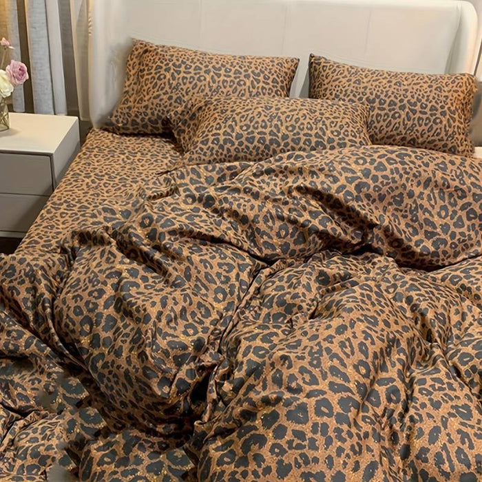 Leopard Bed Linen Leopard Set Leo Brown Yellow Gold Pattern Bed Linen Double Bed Set 3-Piece