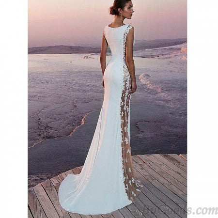 Beach Wedding Dresses Court Train Sheath / Column Sleeveless Jewel