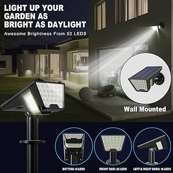 Solar Spotlights Garden Patio Light 50/53/57 LEDs Outdoor Wall Lights Waterproof IP65 Solar Powered