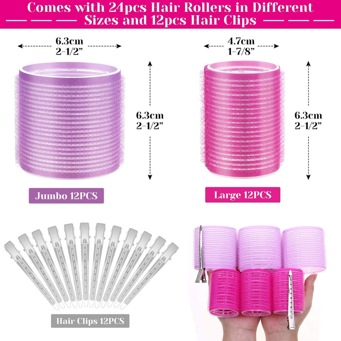 Hair Curlers Rollers Cludoo 36 Pcs Jumbo Big Hair Roller Sets with Stainless Steel
