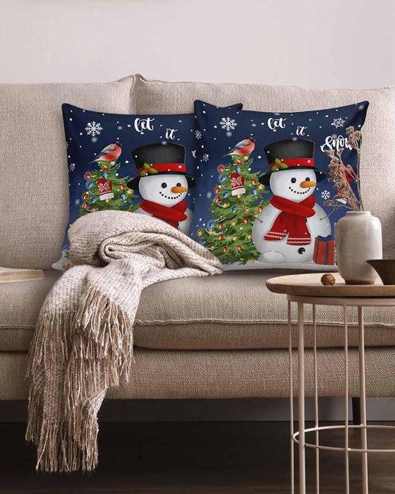 Christmas Decorations Double Side Pillow Cover 4PC Snowman Santa Xmas Soft Decorative Square