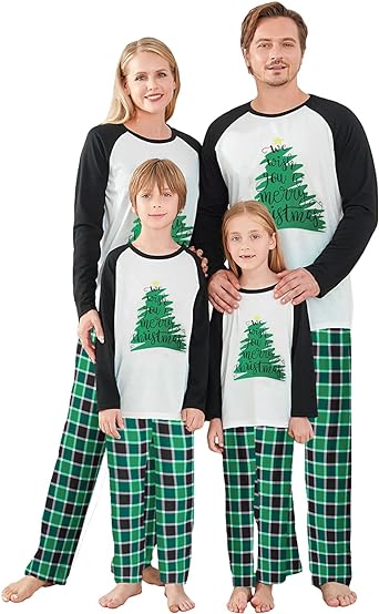 Family Christmas Pajamas Cotton Graphic Plaid Pajamas Cute Christmas Pajamas