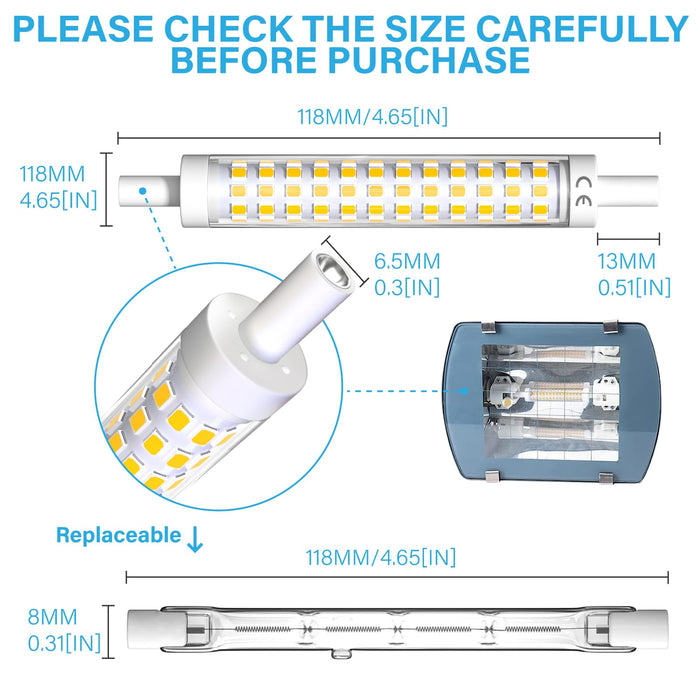 2pcs Dimmable R7S LED Bulbs 13W J Type 118MM J118 Replace Halogen 100W 120W