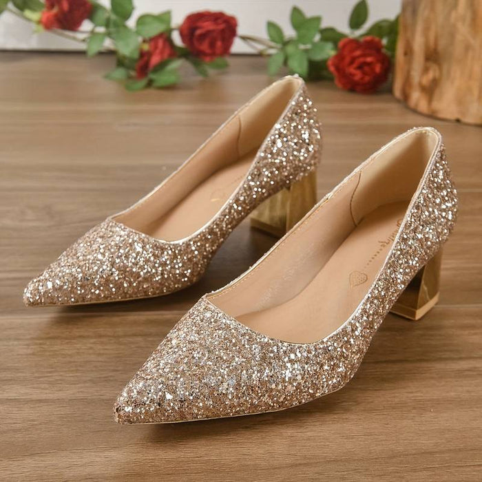 Women's Heels Height Increasing Shoes Wedding Party Daily Crystal Sparkling Glitter