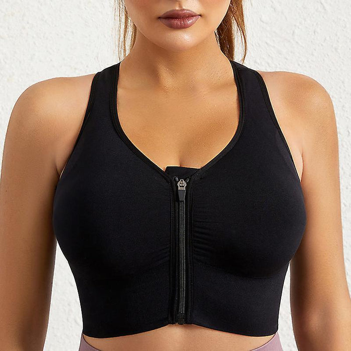 Women's Sports Bra Medium Support Open Back Zipper Solid Color White Black Yoga Fitness Gym