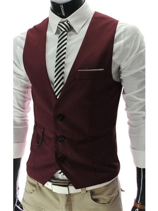 Men's Casual Business Vests Lightweight Waistcoat Solid Color Regular Fit V Neck Single Breasted