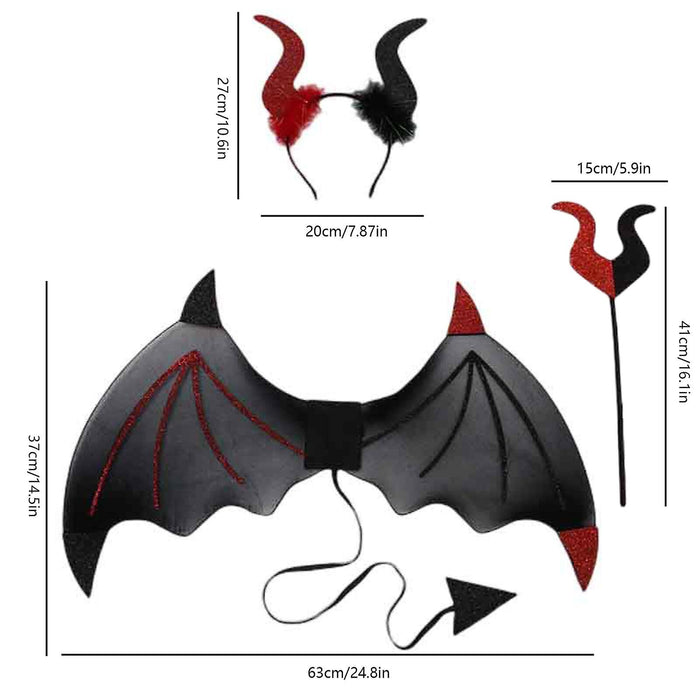 3 Halloween Devil Wings Trident Headwear Set Role Playing Costume Devil Ghost Soul