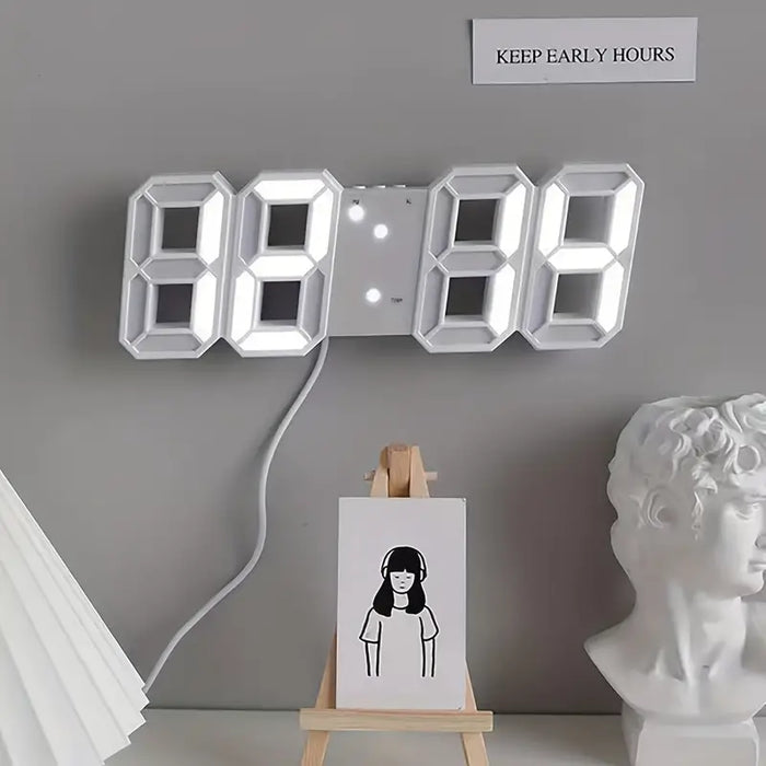 3D LED Digital Clock Alarm Nordic Wall Clocks Wall Deco Glowing Night Mode Adjustable Electronic Table Clock