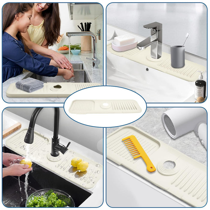 Silicone Sink Splash Guard, Faucet Handle Drip Catcher Tray Faucet Absorbent Mat
