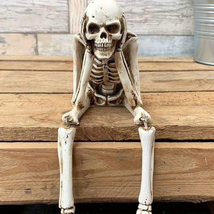 Halloween Skull Statues Set Resin Skeleton Shelf Sitters Sitting Figurines for Home