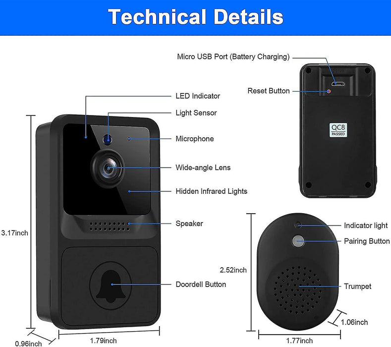 Wireless Doorbell Camera with Ringtone WiFi Video Doorbell - Home Security